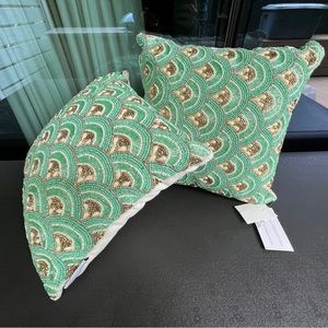 Coastal Collection Mermaid Tail Beaded Pillow Fish Scale Ocean Sea Green